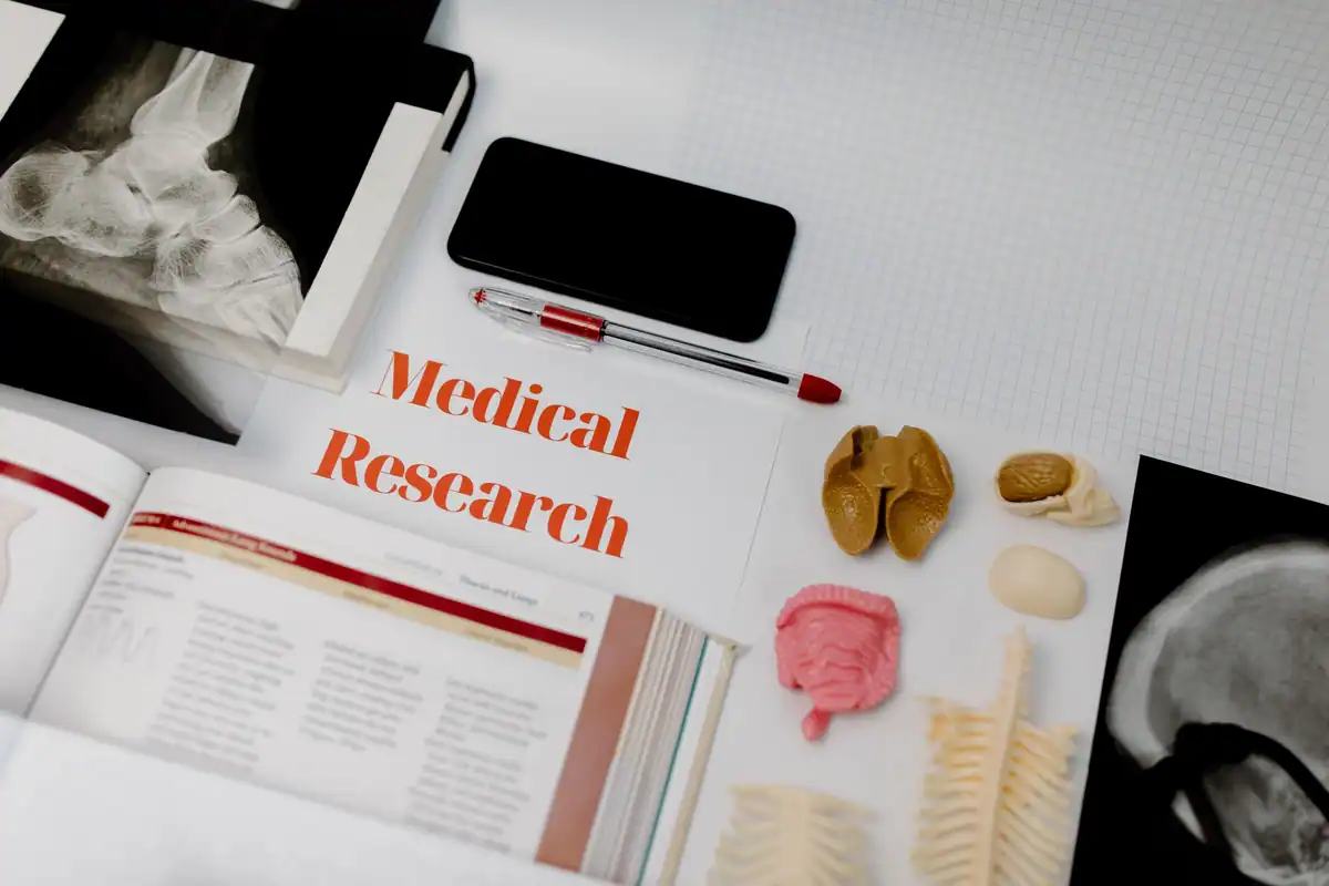 Modele anatomice, radiografii și un manual medical despre bolile cardiace pe o masă